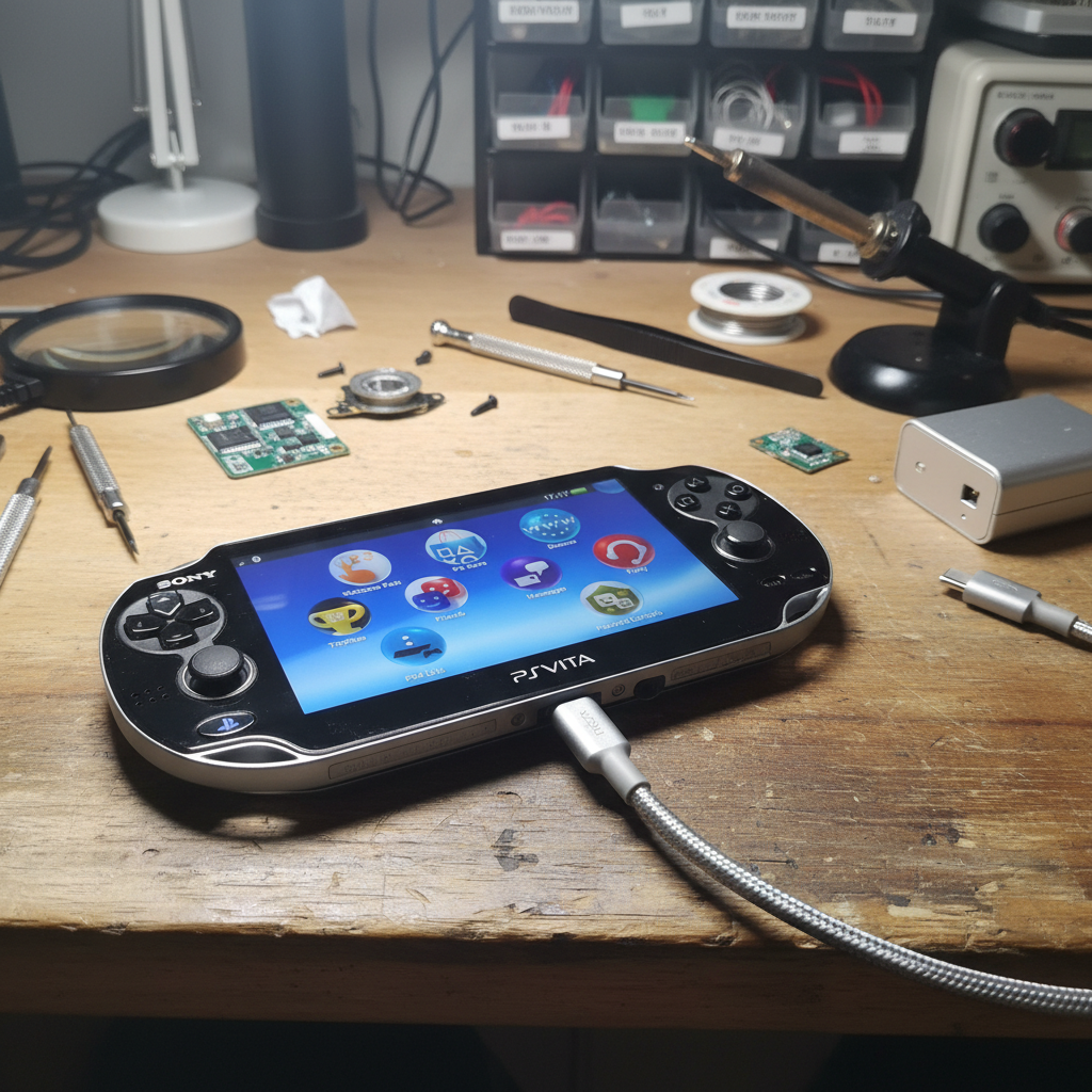 Sony PS Vita gaming console with a USB-C Type-C port modification.